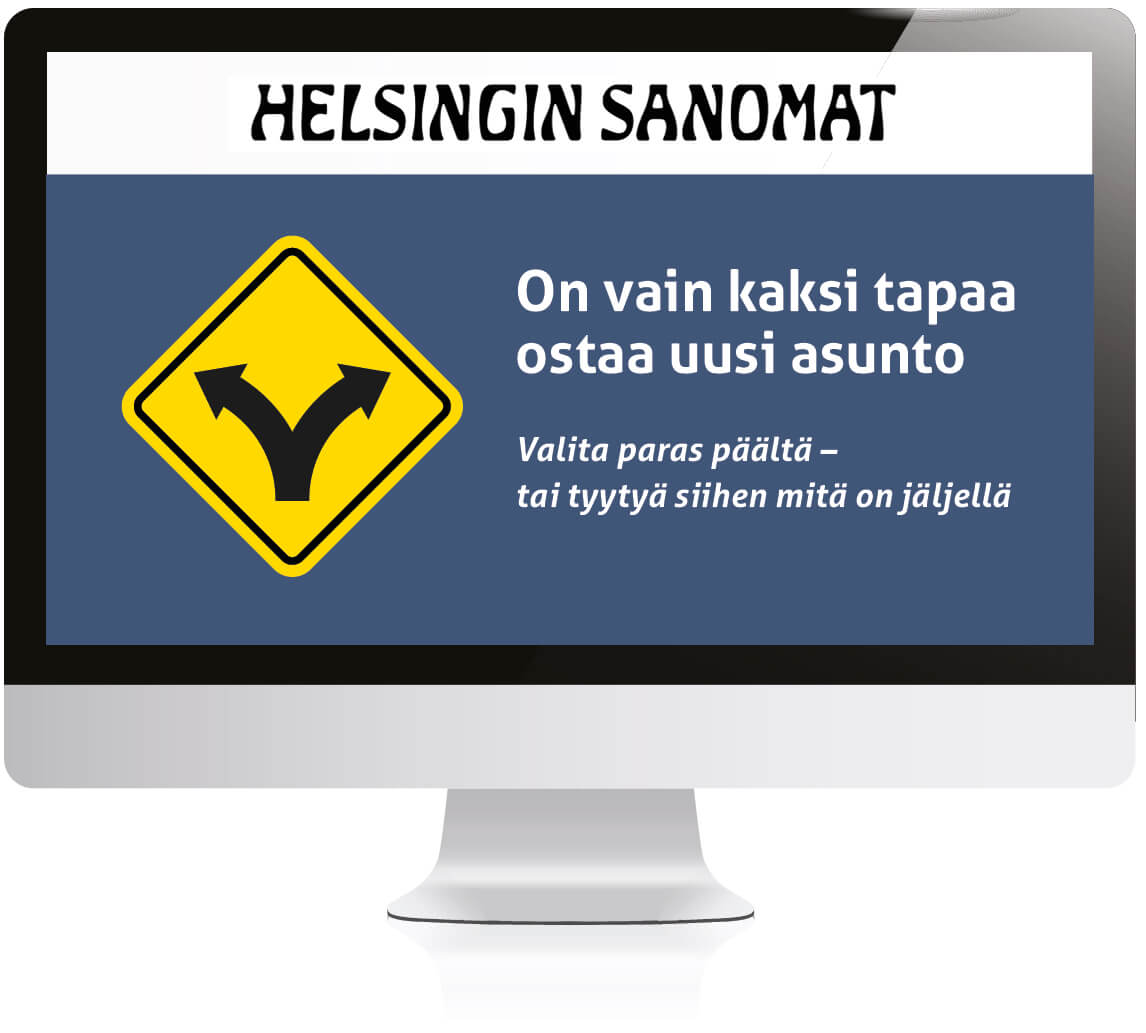Helsingin Sanomat, mainos tietokoneen näytöllä
